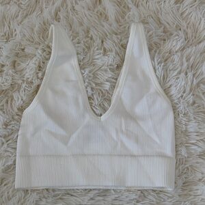 Garage Cream Ribbed V-Neck Top